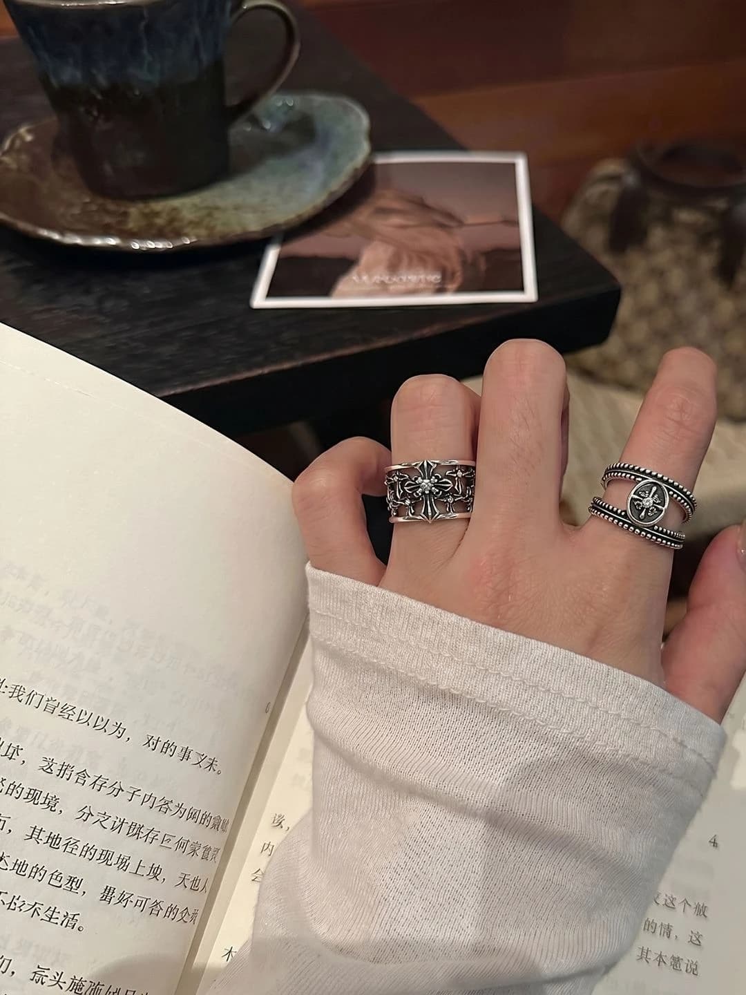 Women's adjustable ring, retro style, double-layer, with zircon, ring shape