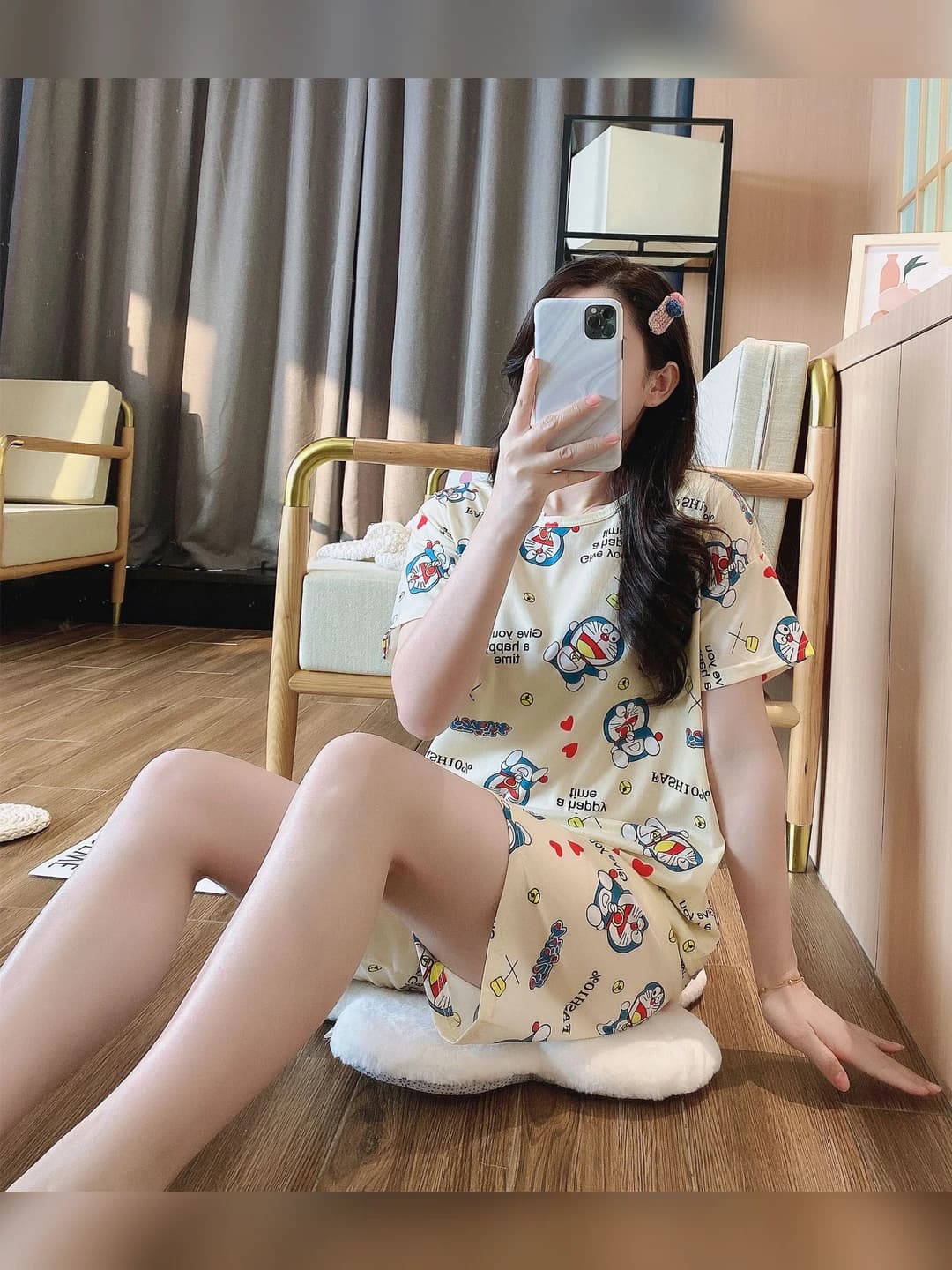 Double short - light yellow Doraemon