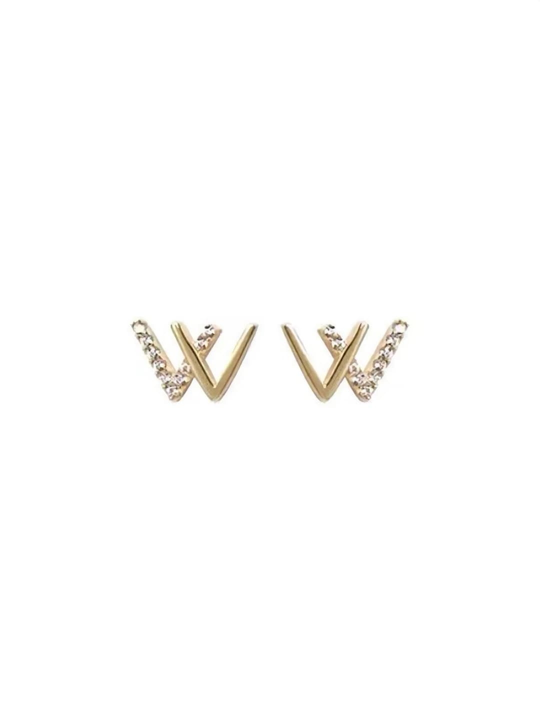Women's double V letter 925 silver post earrings, summer, Korean style