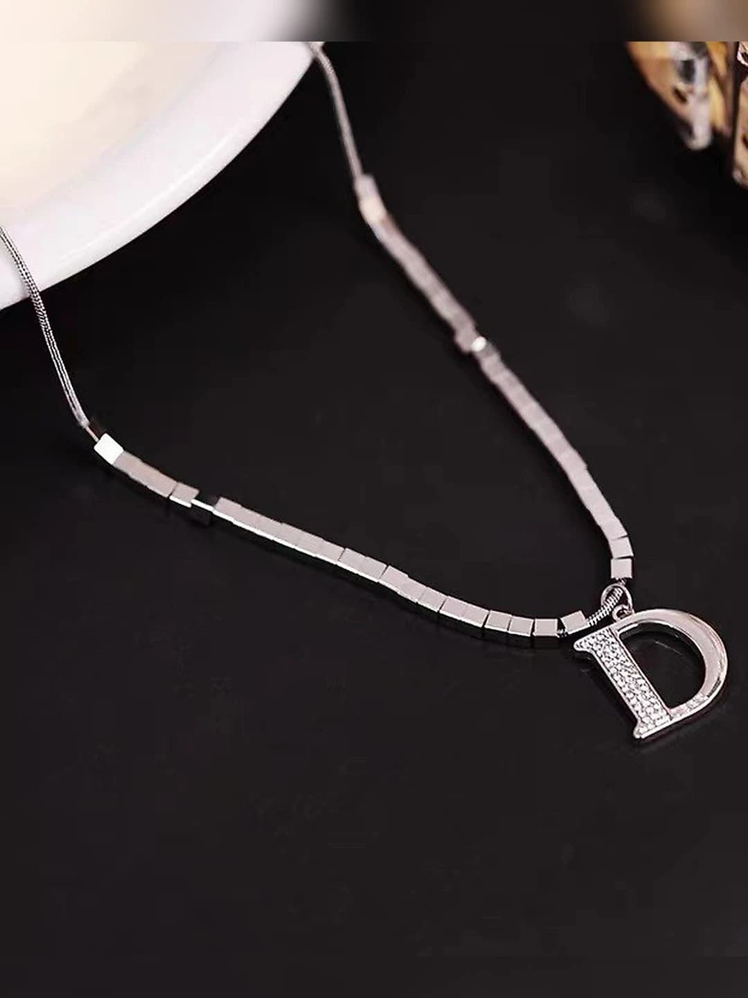Letter D small square titanium steel necklace (50+5cm)