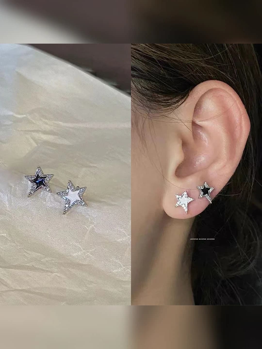 Women's retro five-pointed star stud earrings set, metal alloy, bright design