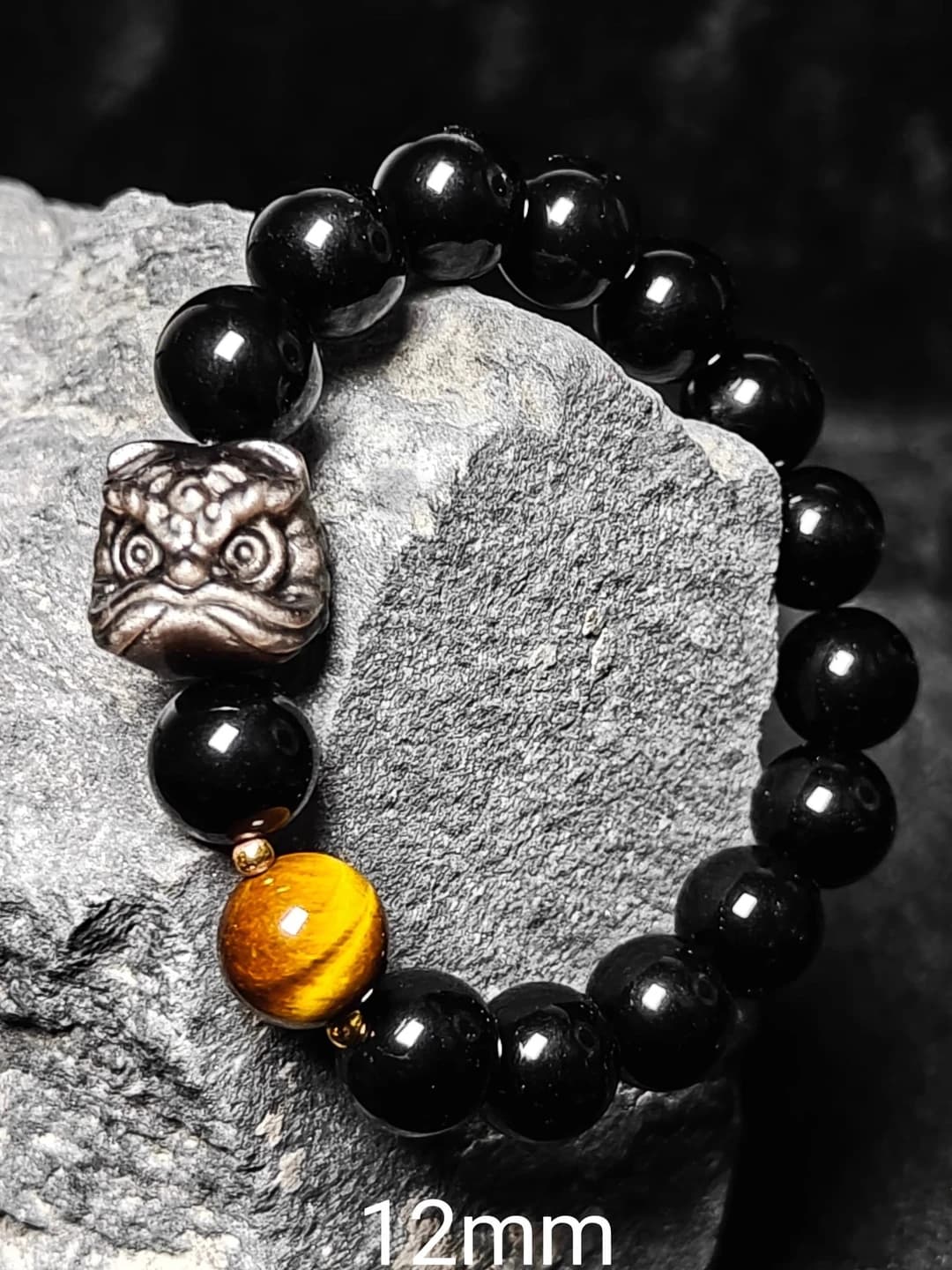Kumush obid asad+Qora obsidian 12mm+Tiger eye