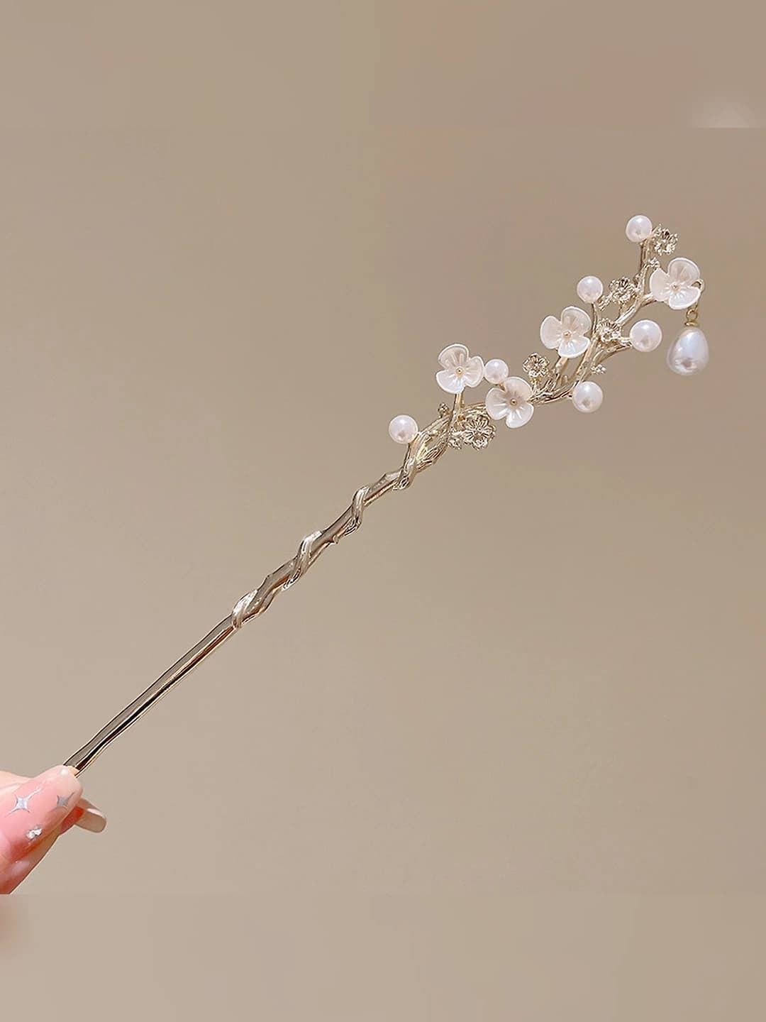 79# Pearl flower hair pin - gold (bagged)