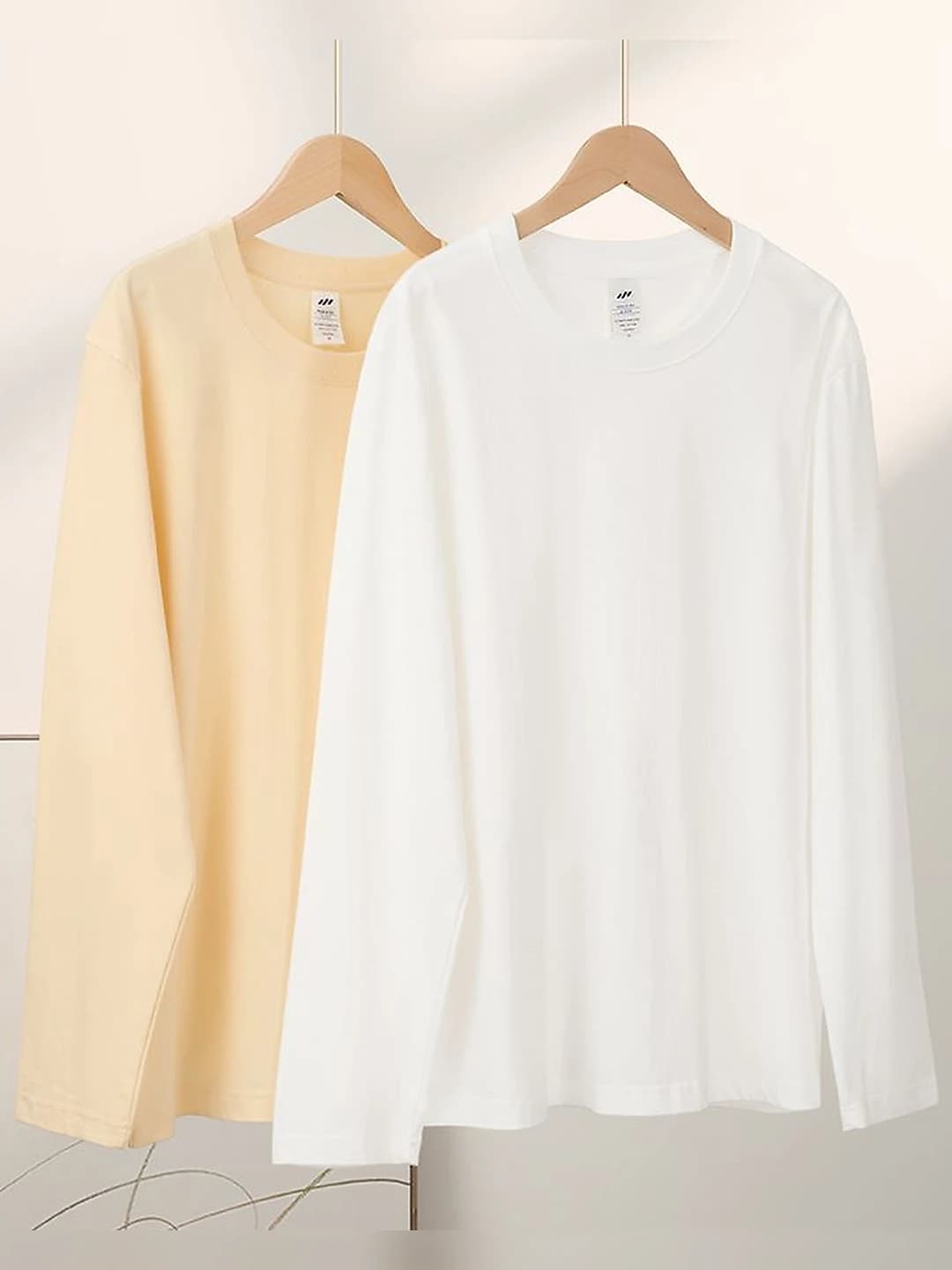 Women's 2026 autumn-winter pure cotton 300g long sleeve crew neck long-sleeve base top, solid colour, loose fit, slimming