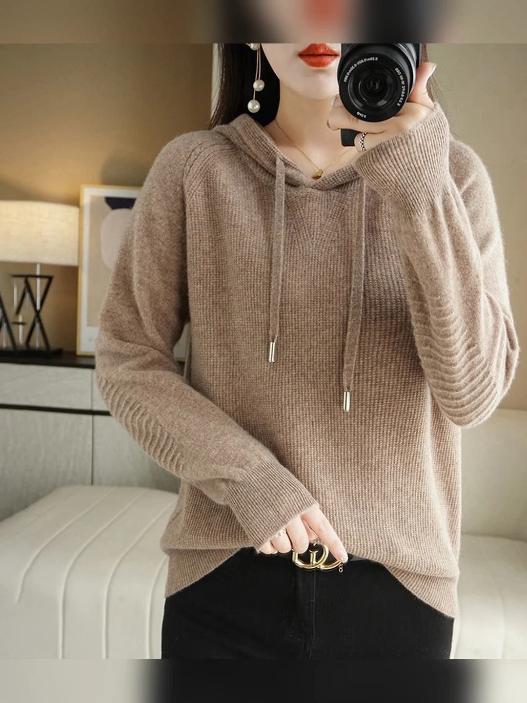 Tan, hooded