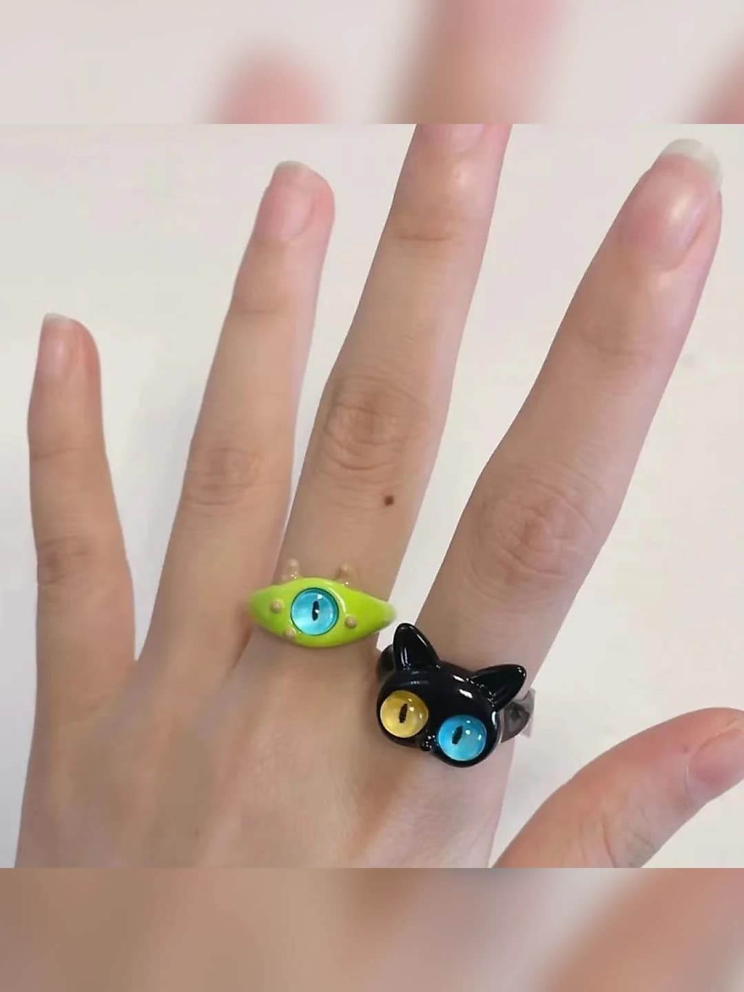Women's cartoon black cat and little monster ring, big eyes, sweet and cool, for friends and couples, gift