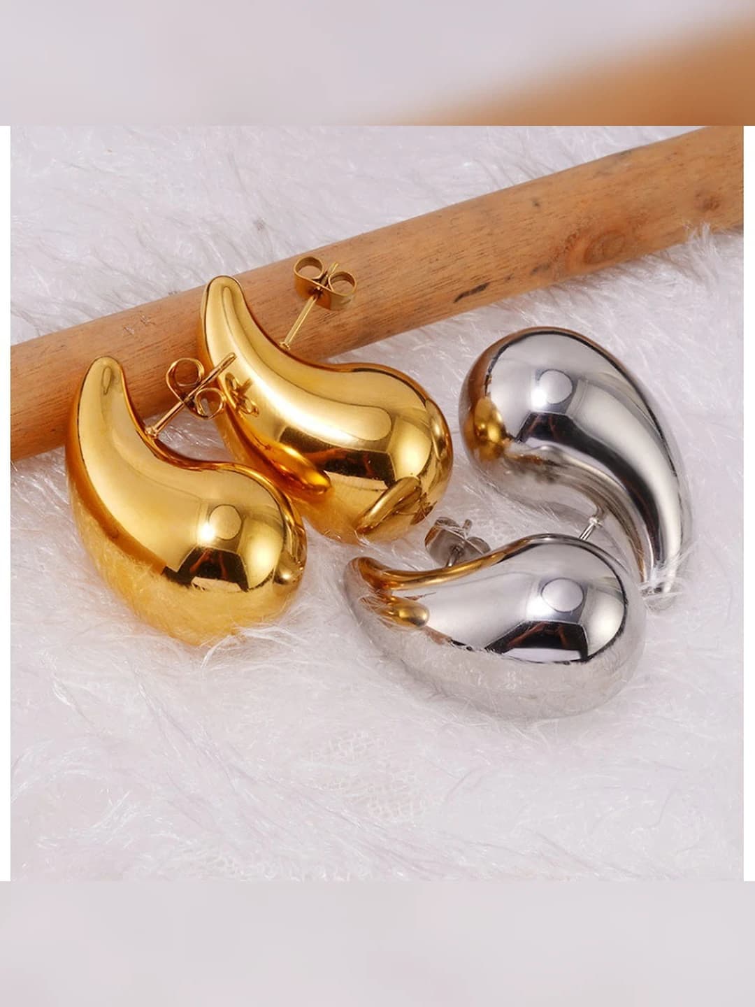 Women's hollow teardrop shape earrings, gold plated, high polished, stainless steel