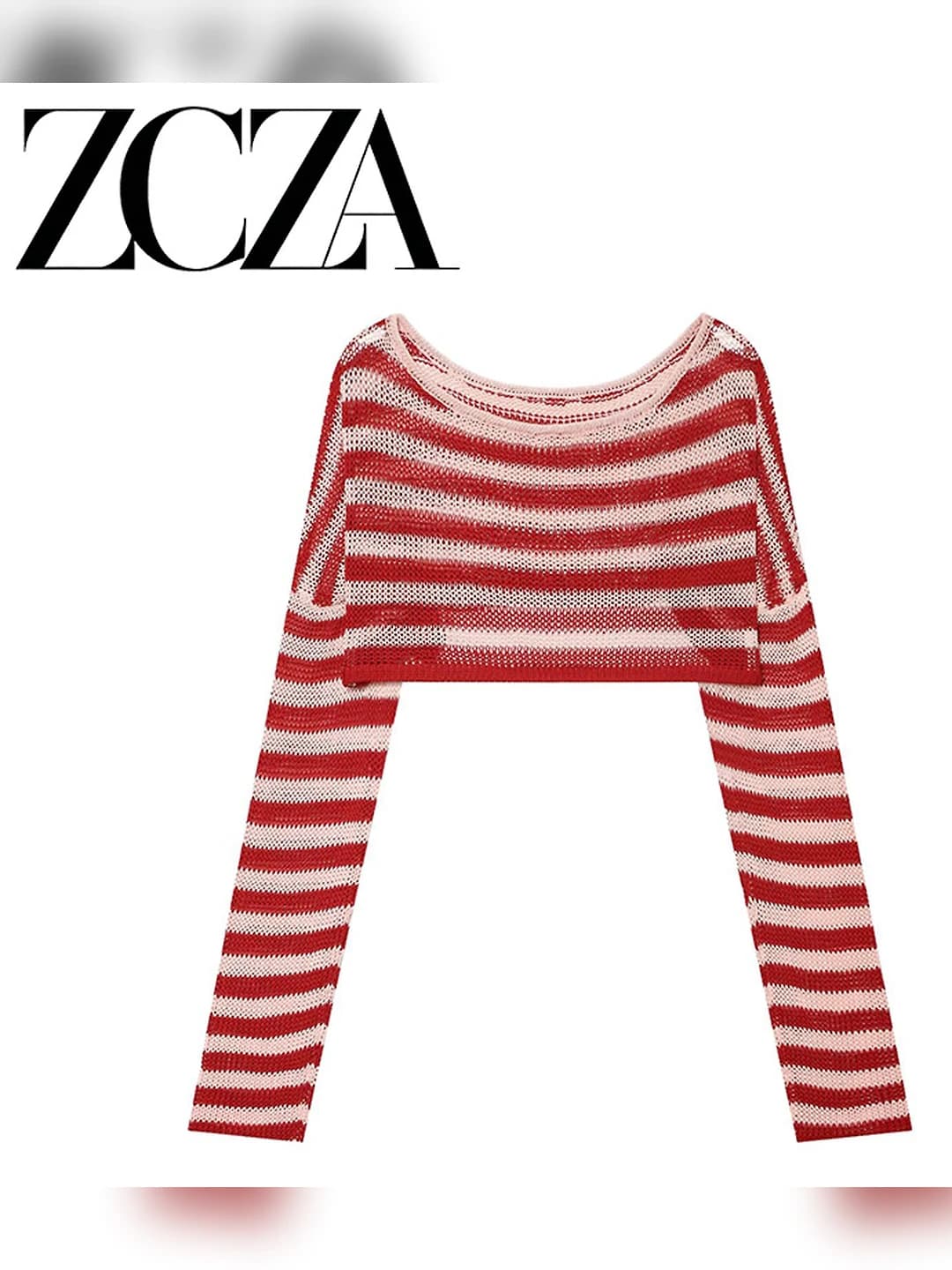 Women's knit top, long sleeve, crew neck, striped, cropped, 80-90% polyester