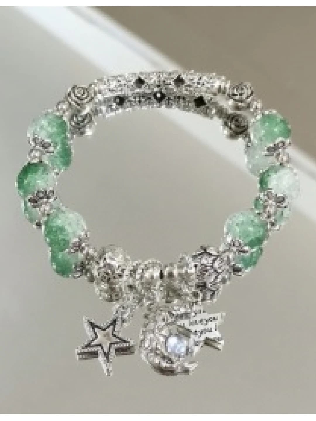 Green Star-Moon Curved Bracelet