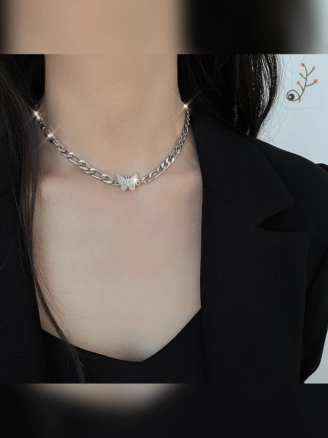 Women's original design butterfly crystal choker necklace, Japan/Korea style, 2026