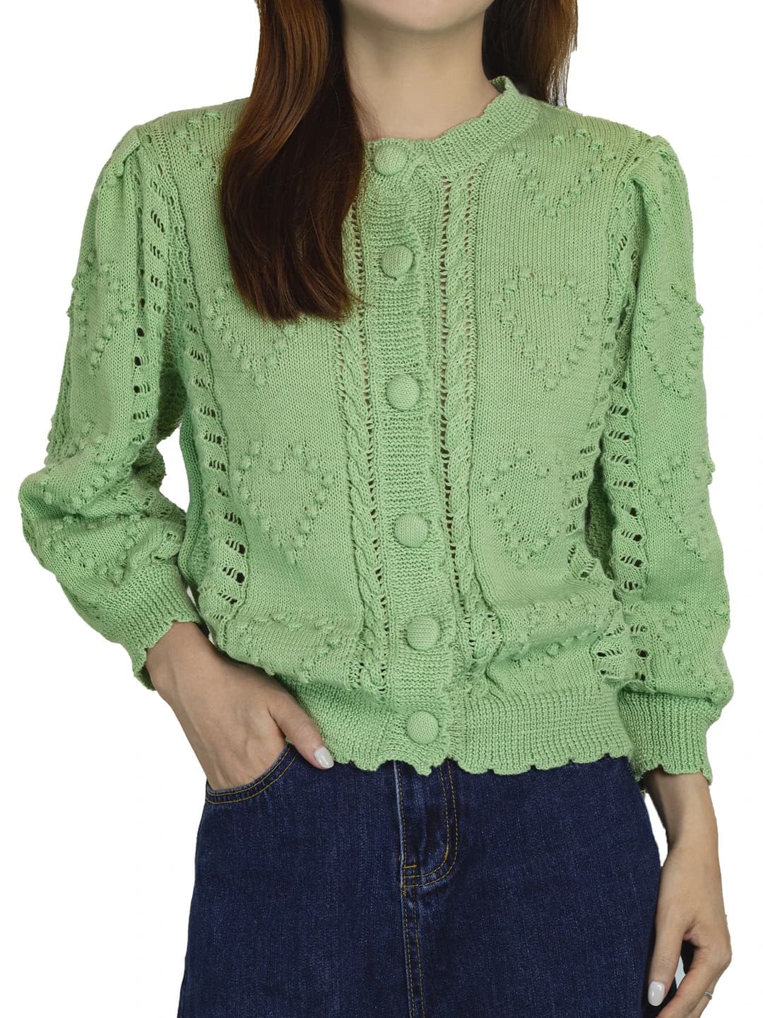 Women's spring-summer knit cardigan, crew neck, bracelet-length sleeve, solid colour, loose fit