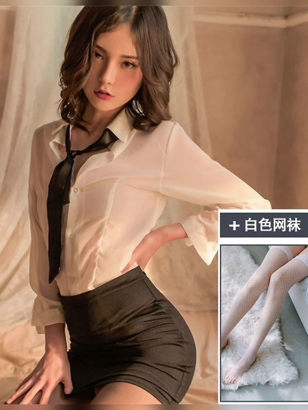 Top+Skirt+Tie+Underwear+White fishnets