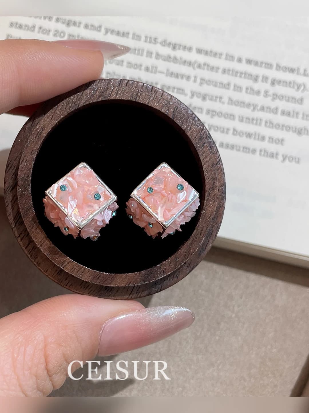 Pink square earrings