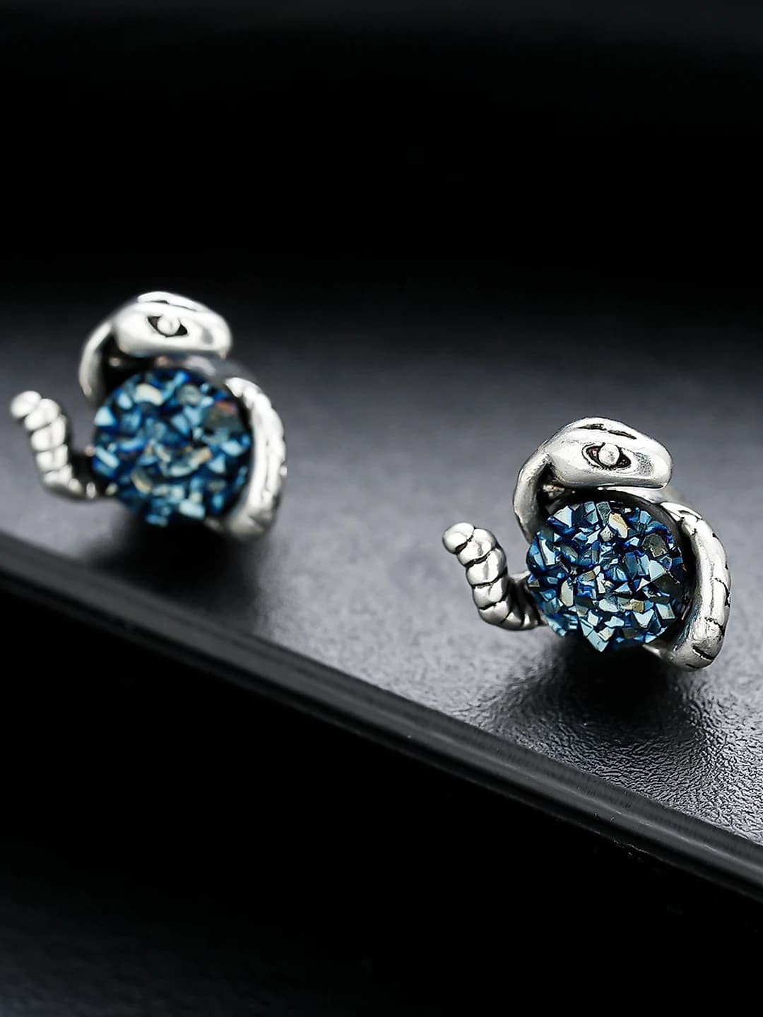 Blue Crystal Cluster Ear Clips Pair