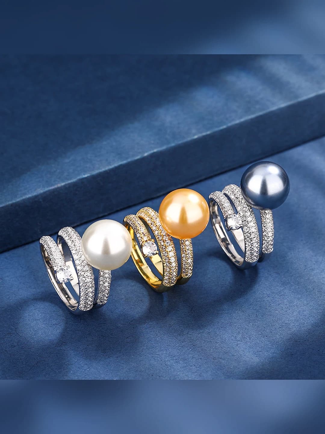 Women's ring 2026, metal, 12mm, geometric shape, gold-plated, with faux pearl and rhinestones