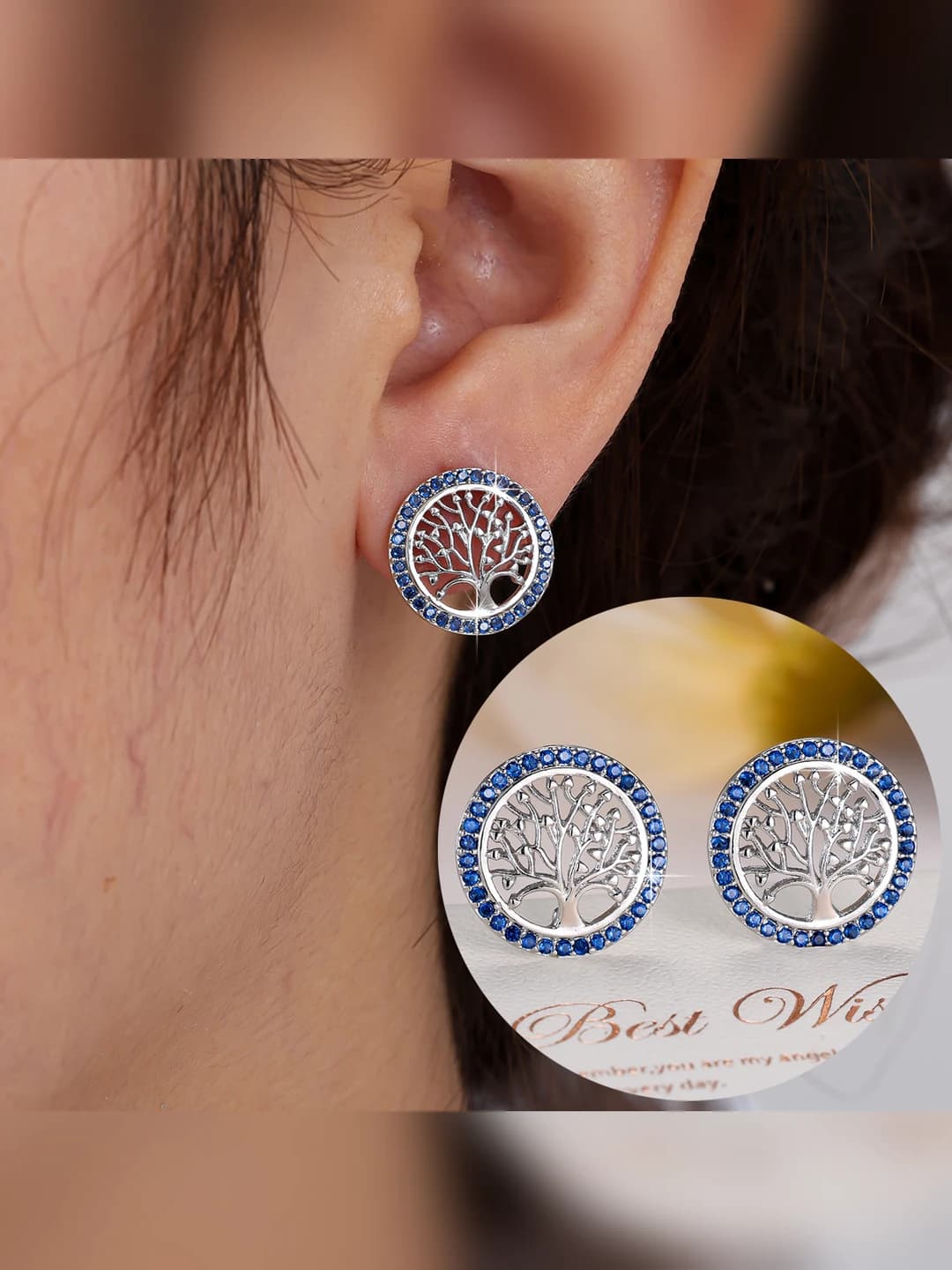 Women's tree-shaped earrings with zircon