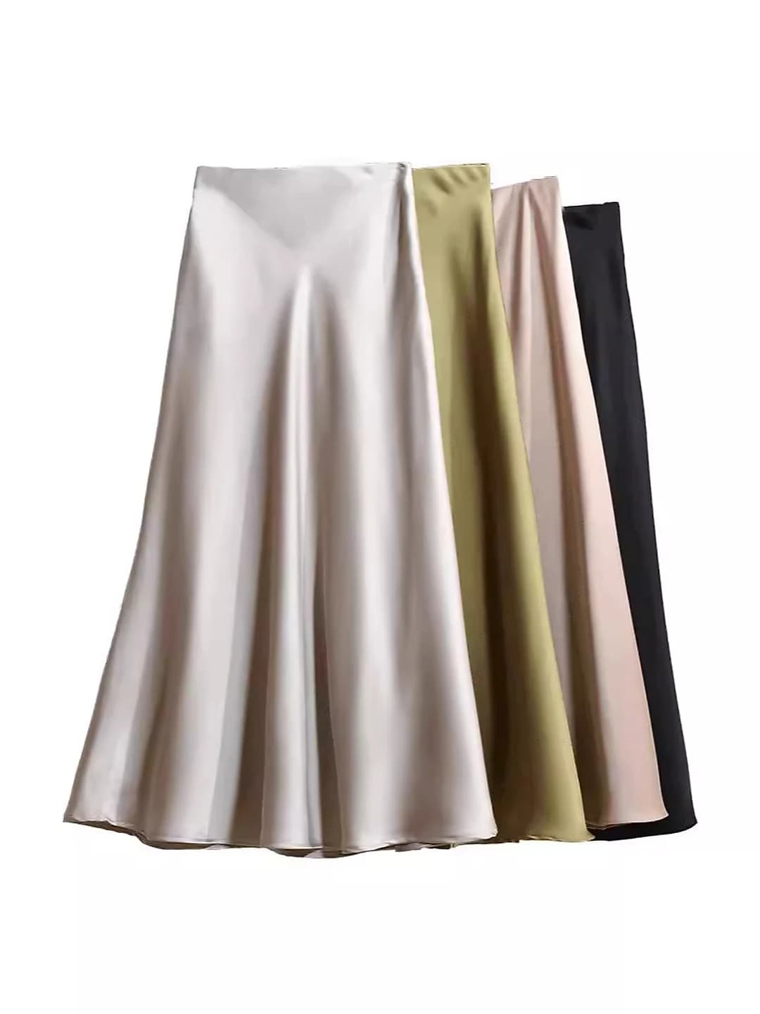 Women's A-line skirt, solid colour, champagne, acetate fabric, spring-autumn 2026