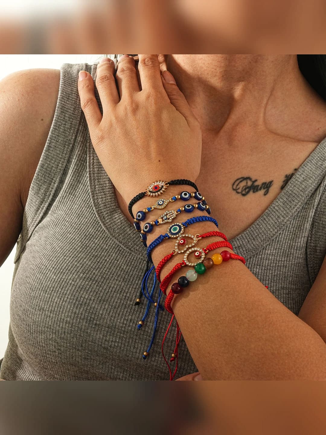 Retro ethnic style hand jewelry set: bracelets and bangles with devil's eye and totem motifs, for men and women