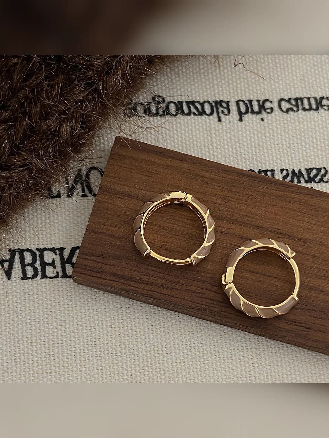 Milk tea colour drop hoop earrings - gold plated