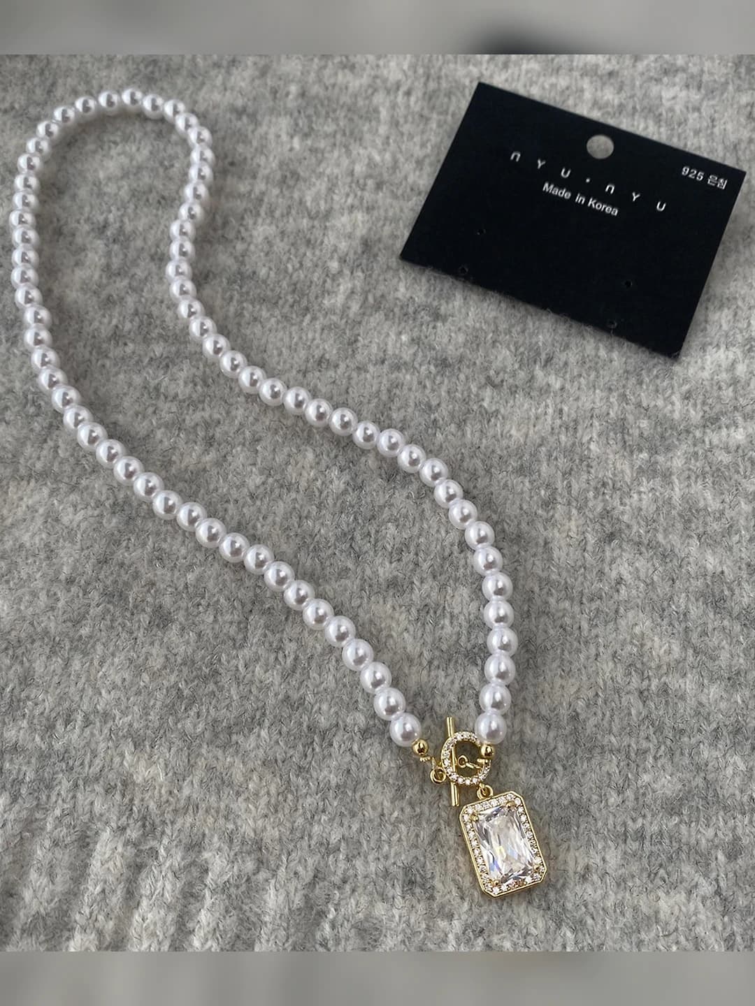 Real zircon square bright pearl ot clasp necklace B-62