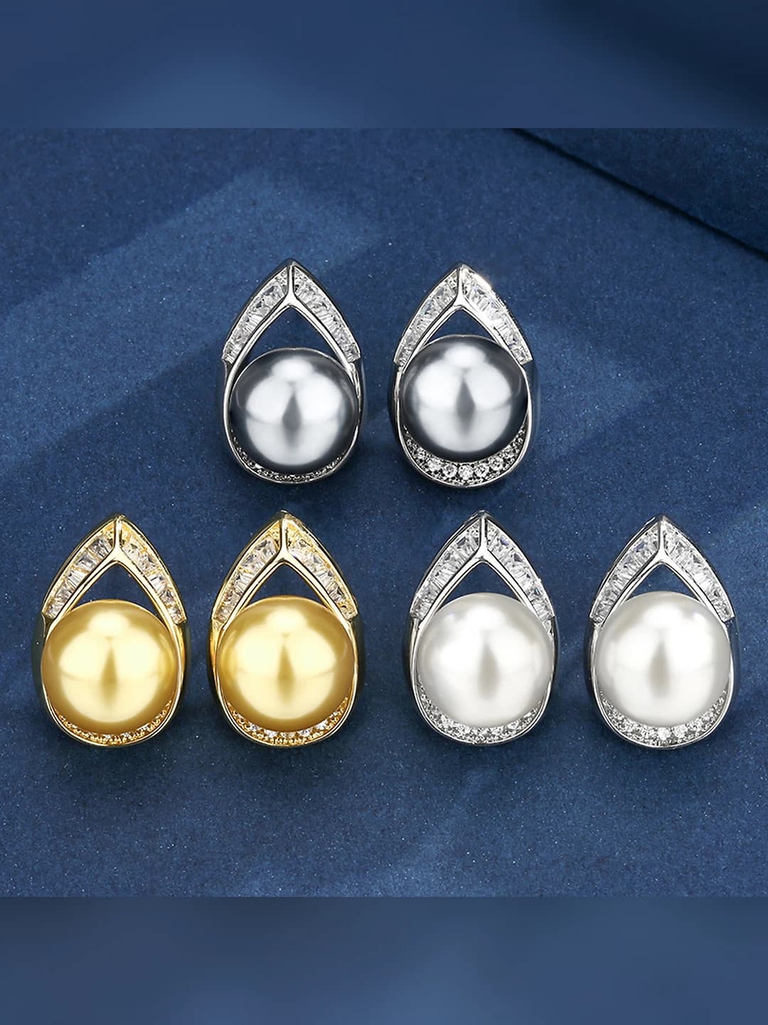 Women's 2026 metal base gold-plated 10mm imitation pearl geometric stud earrings