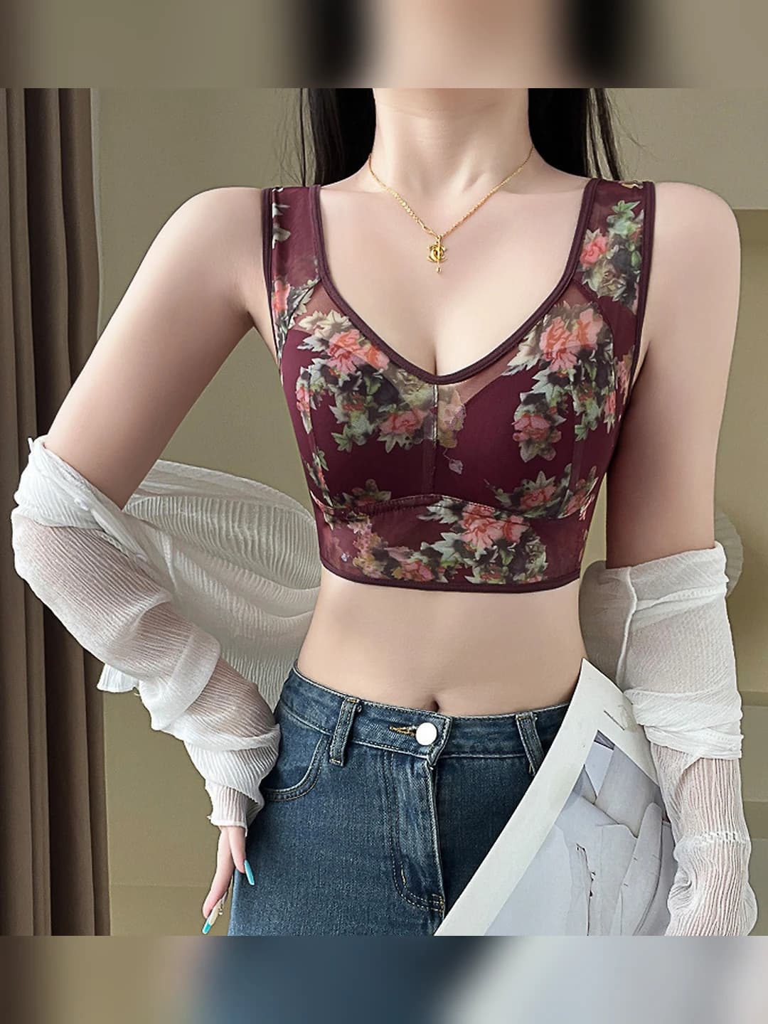 Women's seamless plus size adjustable shaping bra, tank top style, retro style, 3/4 cup, breathable
