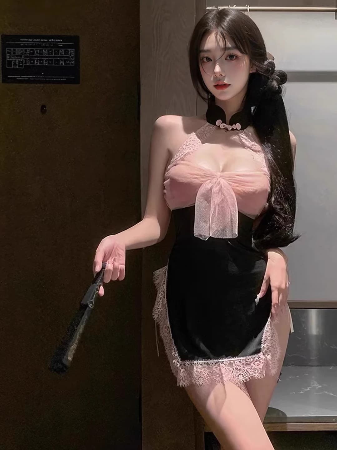 Ayollar uchun erotik qipao ichki kiyim kostyumi, dantel, poliester, 90%–95%