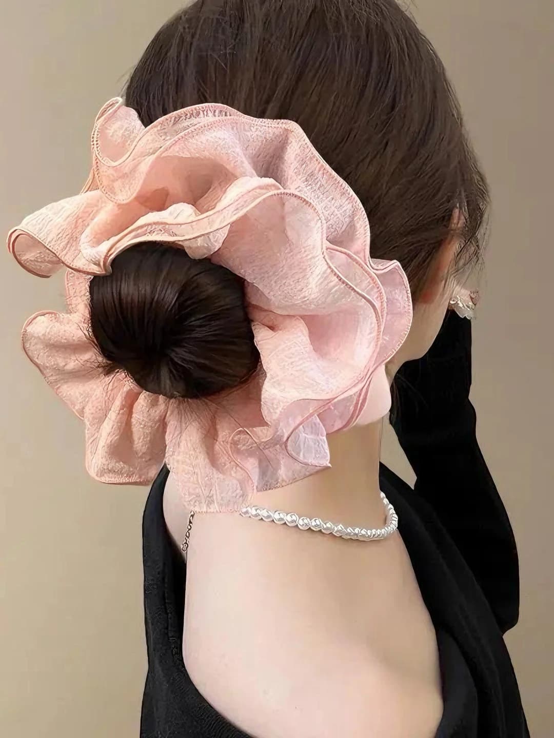 Women's large multi-layer stretch hair tie, sweet style, pastel colors, mesh, design element: flower
