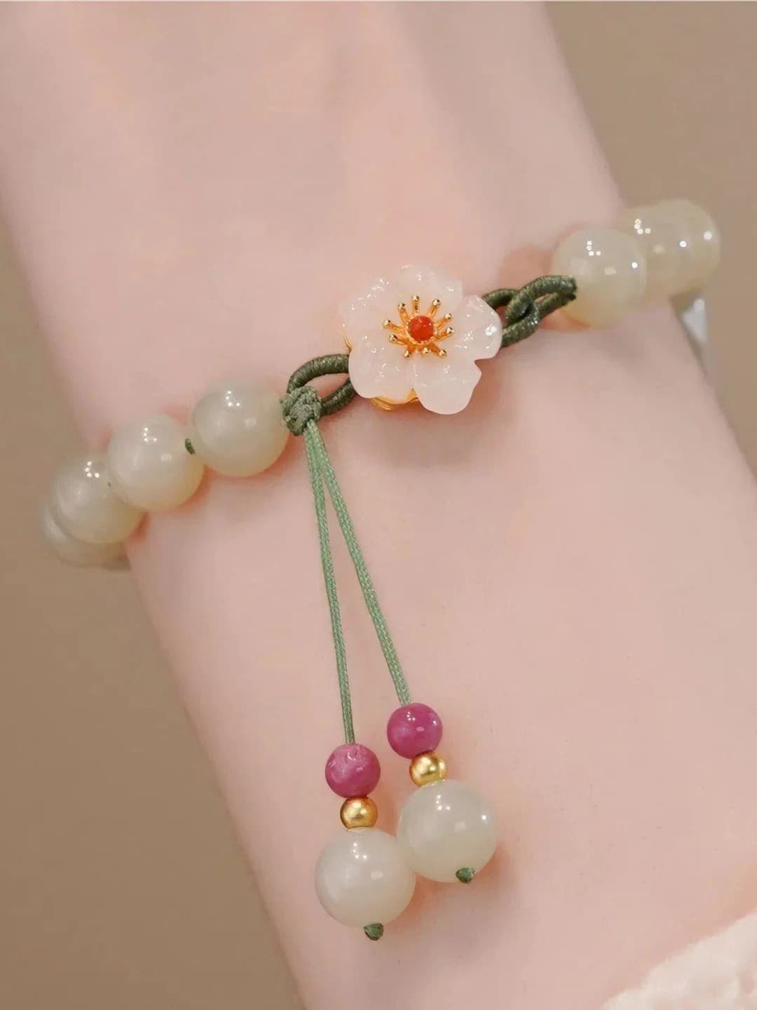 Imitation jade peach woven beads #SZ365
