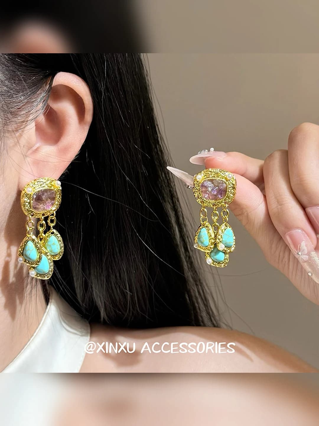 Women's retro style geometric shape alloy and 925 silver earrings with electroplating, design element: tassel, bright and stylish look