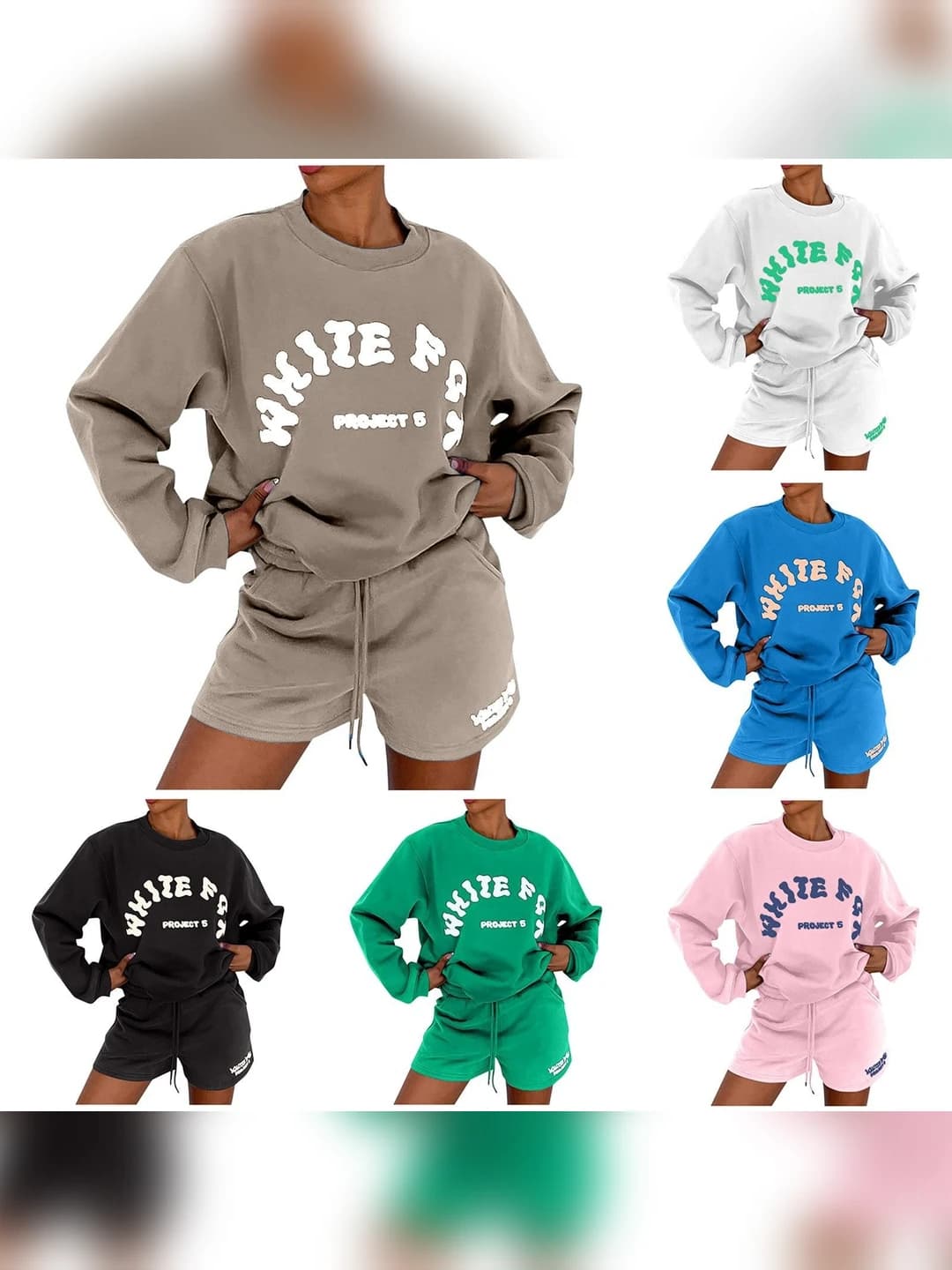 Women's 2026 printed sweatshirt and knee-length shorts set, long sleeve, polyester