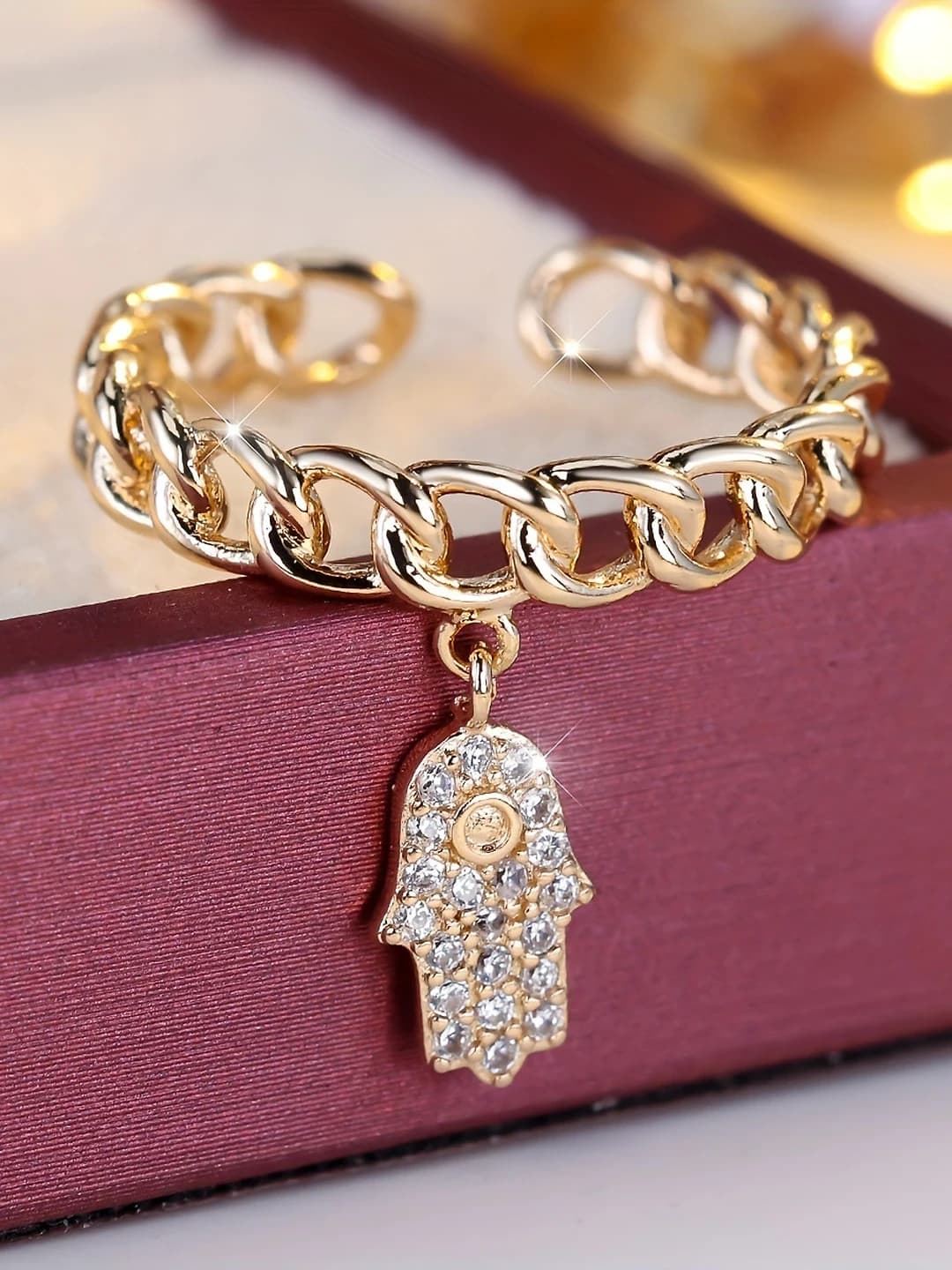 Women's ring with zirconia in modern style, made of copper, with electroplating, geometric design element