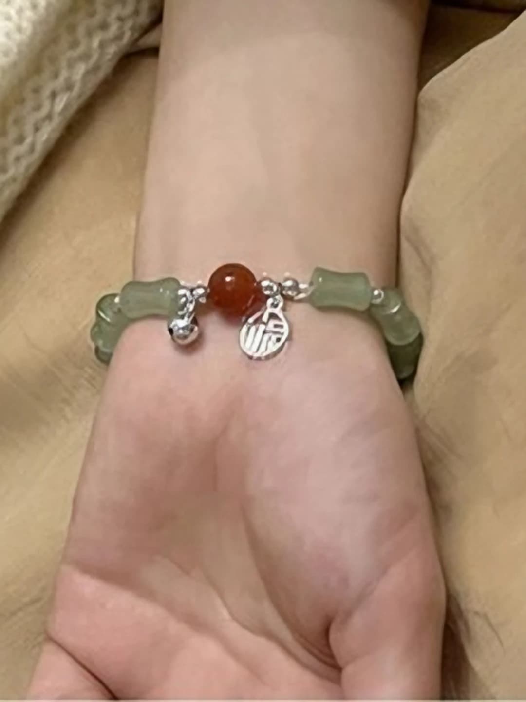 Green bamboo, fortune, red beads