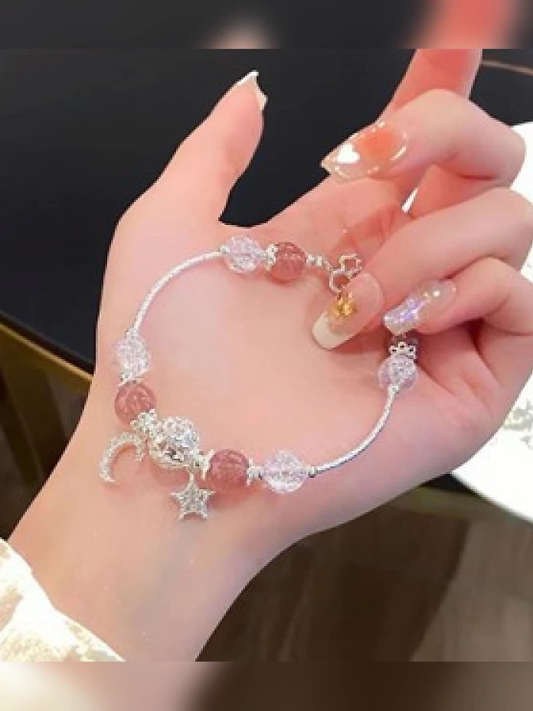 Red bead diamond star moon glass bracelet