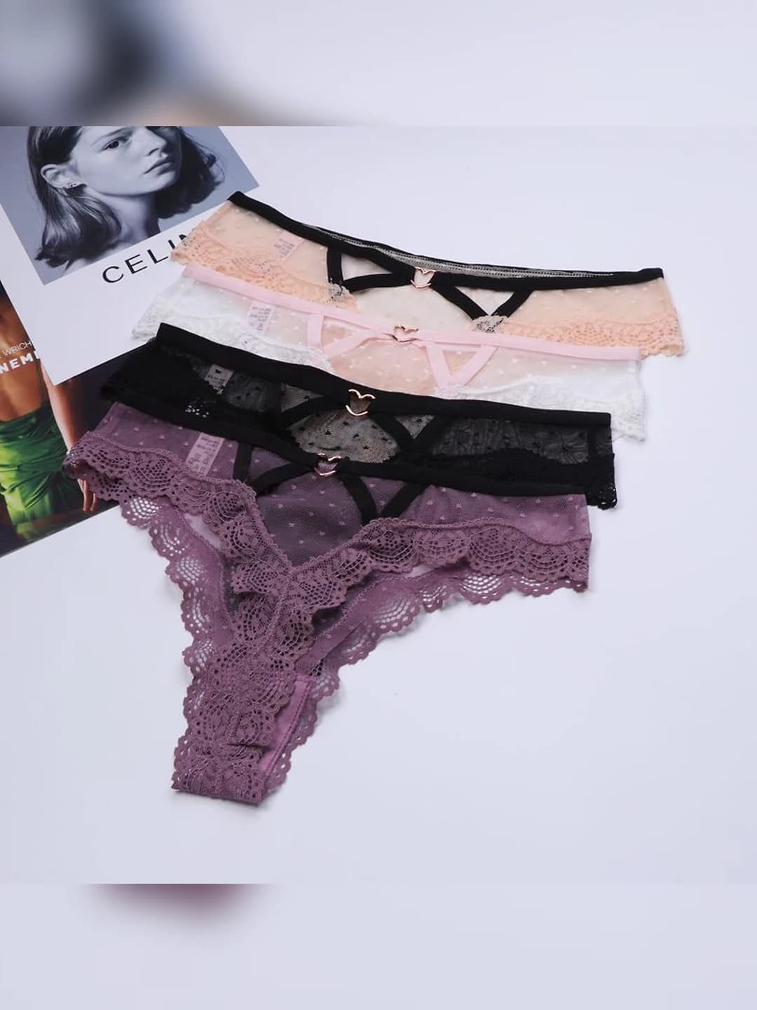 Women's lace thong underwear, low waist, floral pattern, breathable, hip-lifting