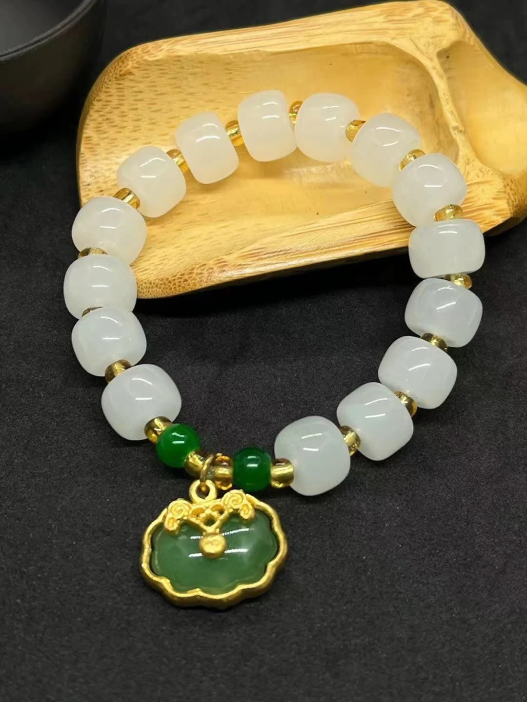 White jade green beads green lock