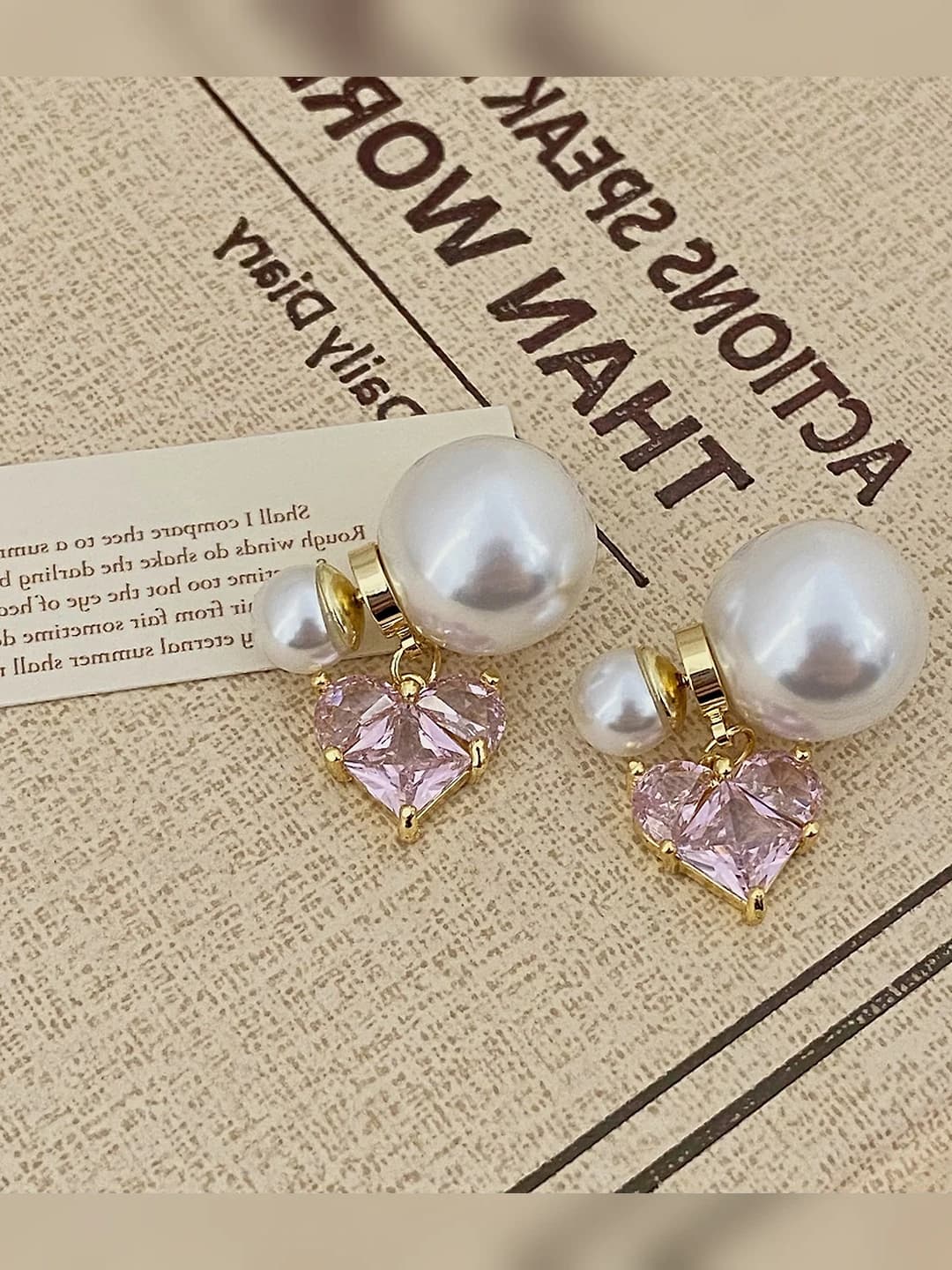 Pink zircon pearl drop earrings