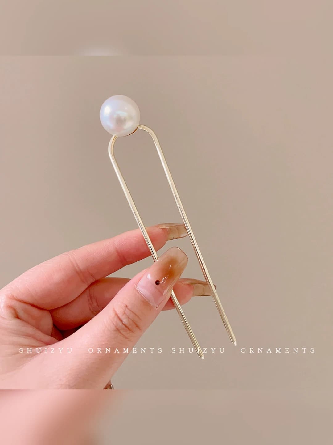 Gold pearl hairpin - 12.2 cm