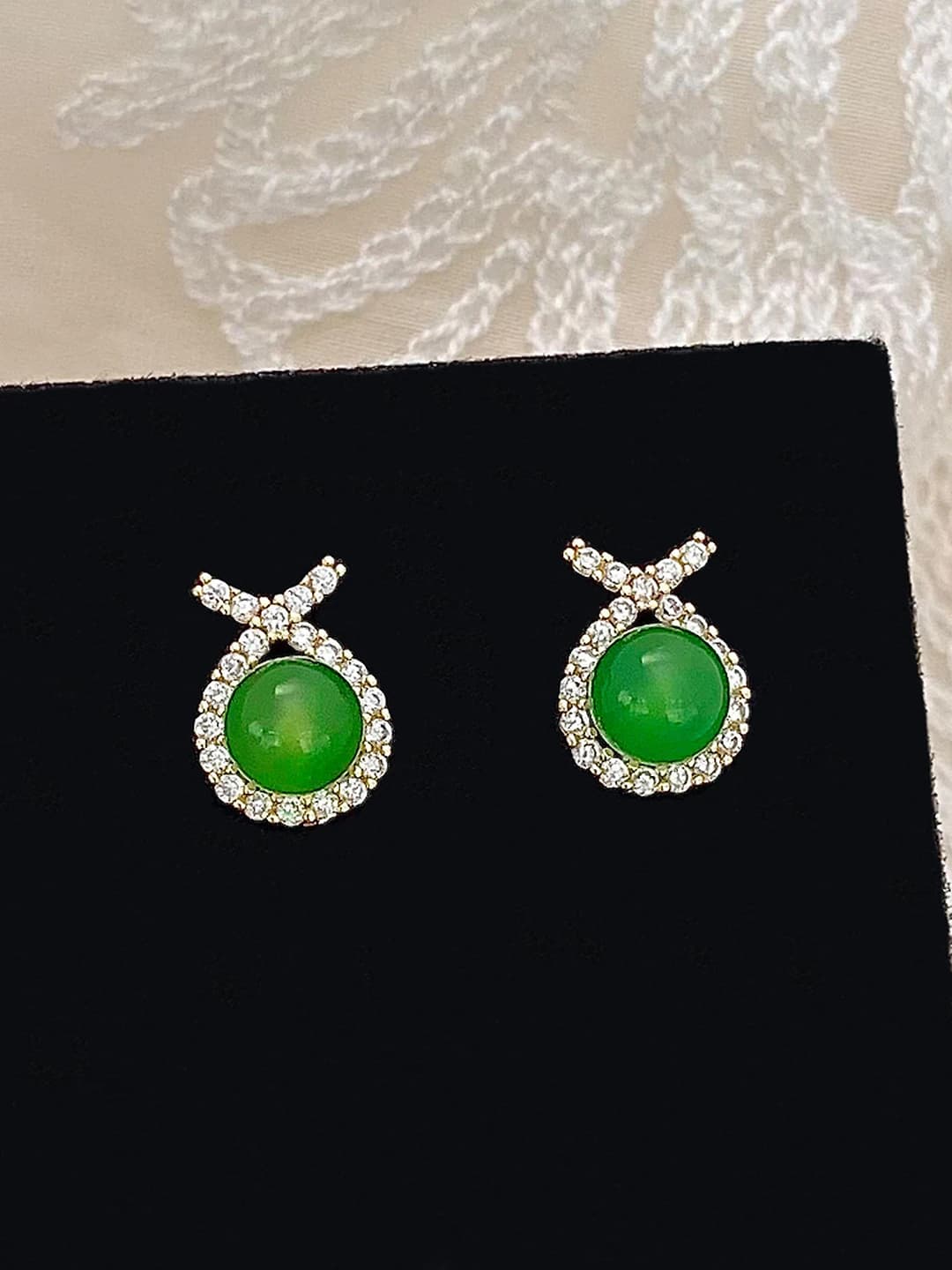 Gold zircon green chalcedony studs