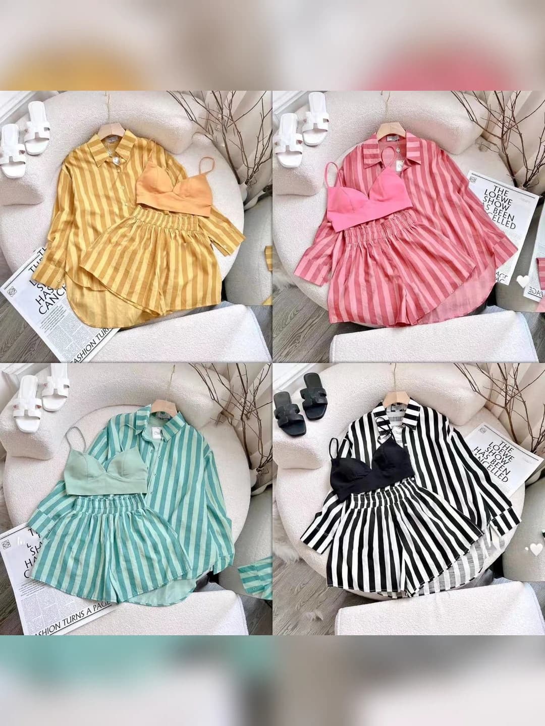 Women's striped shirt set 2026 autumn, loose fit plus size, long sleeve