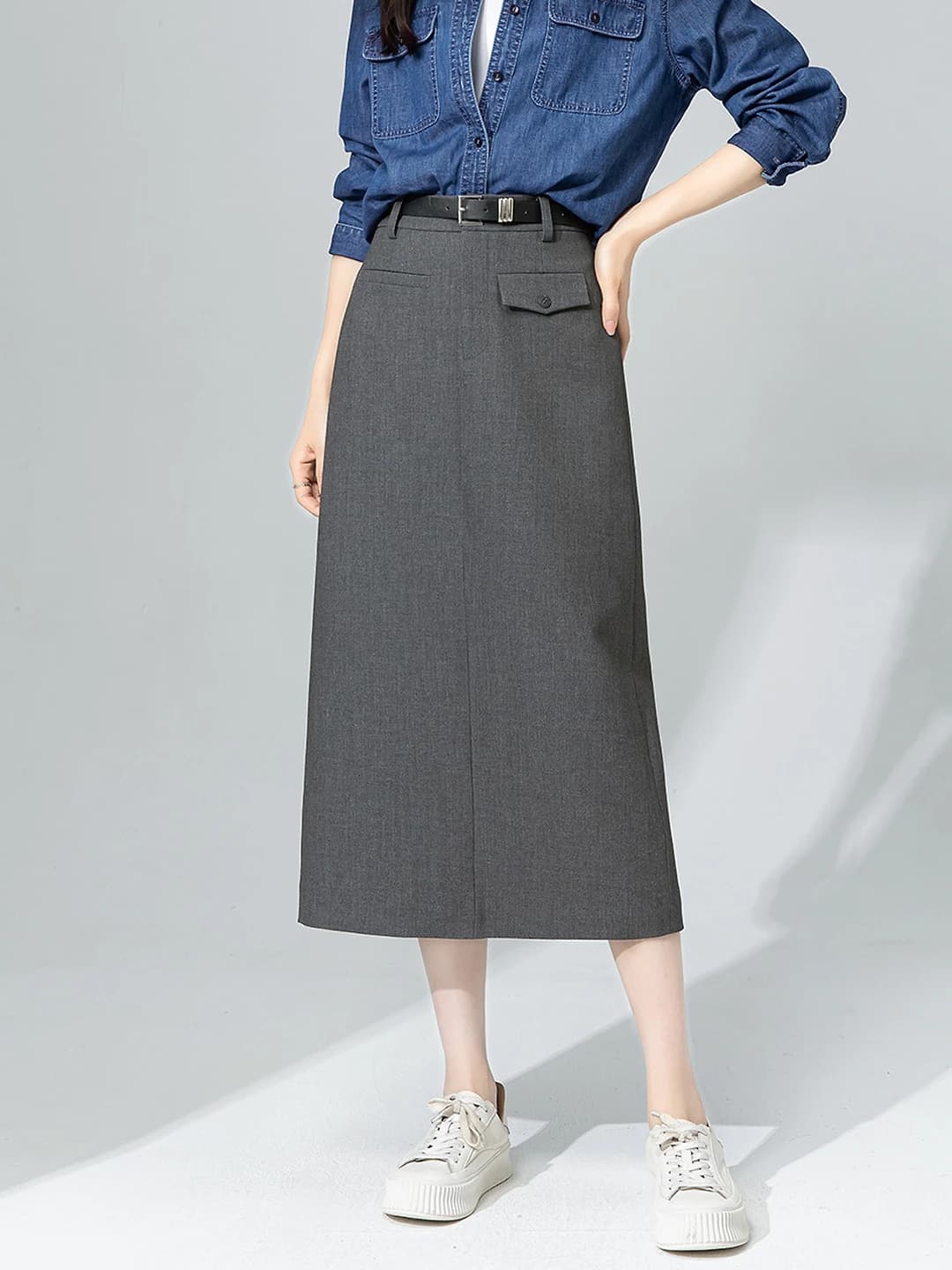 Women's straight cut skirt, spring-autumn, wool and viscose, slimming, stretch, mid-length