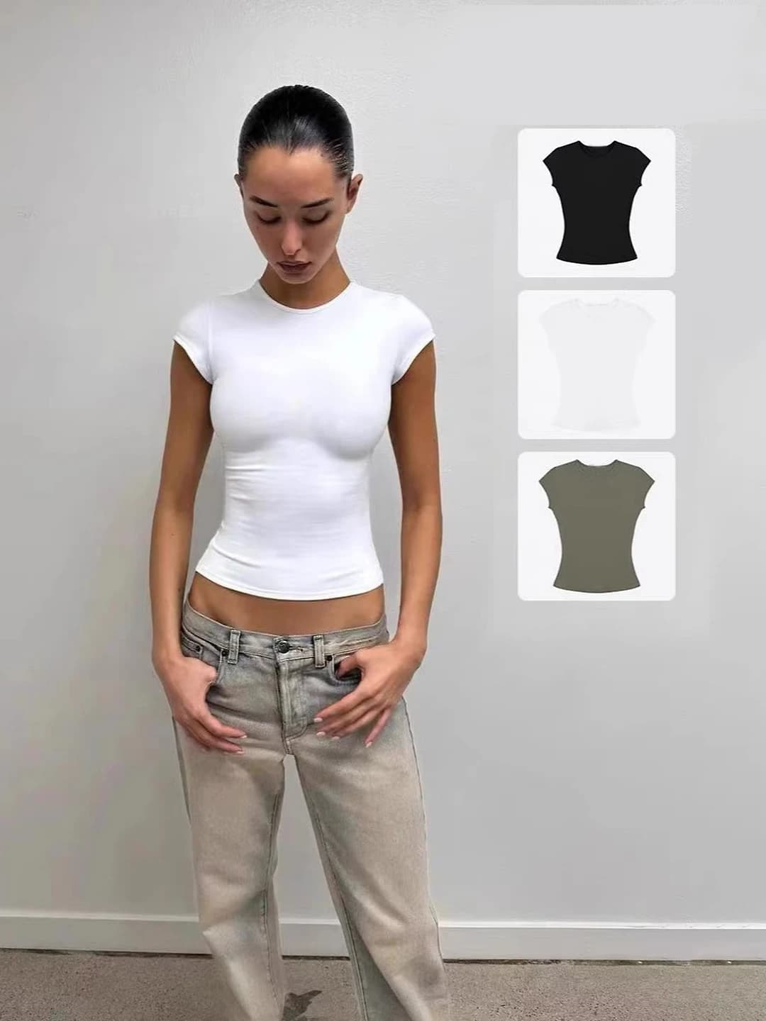 Women's sports top: stretch, quick-dry, slim fit, crew neck, short sleeve, solid colour t-shirt