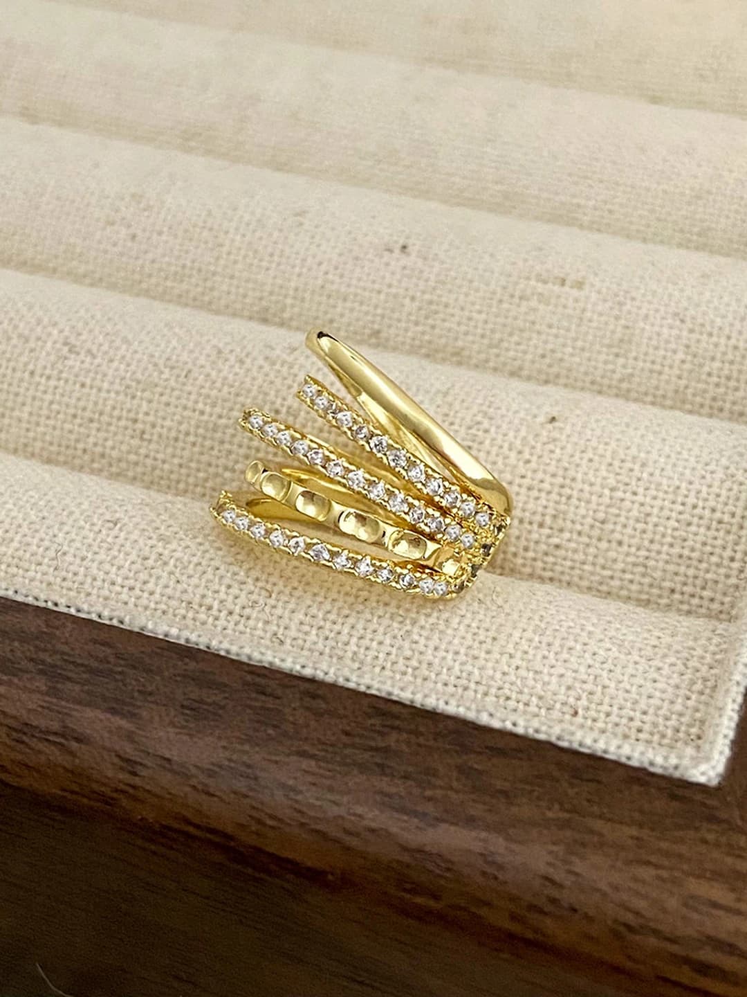 Gold multi-layer micro-set ear cuff A-116