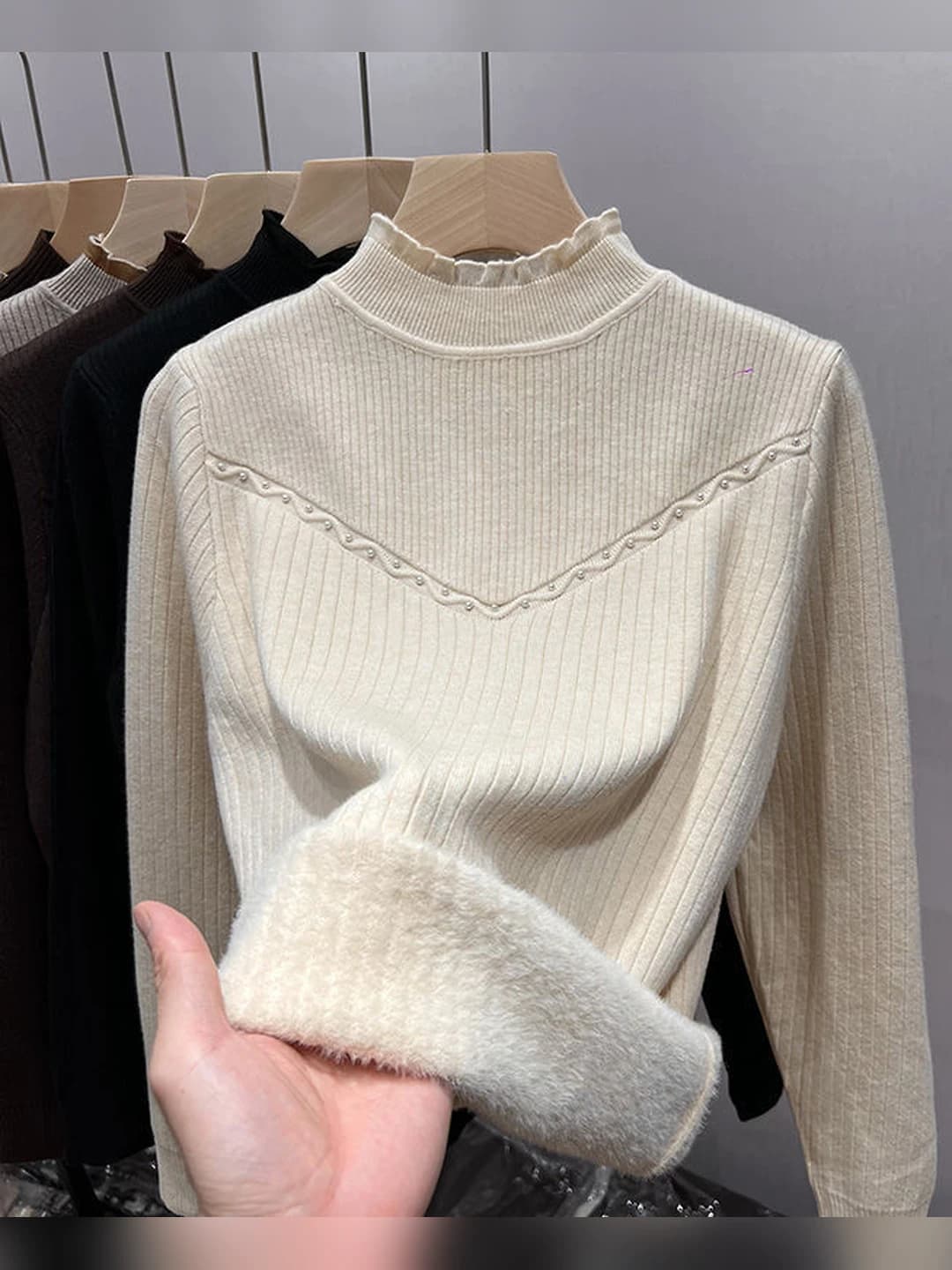 White-apricot, one-piece, fleece-lined