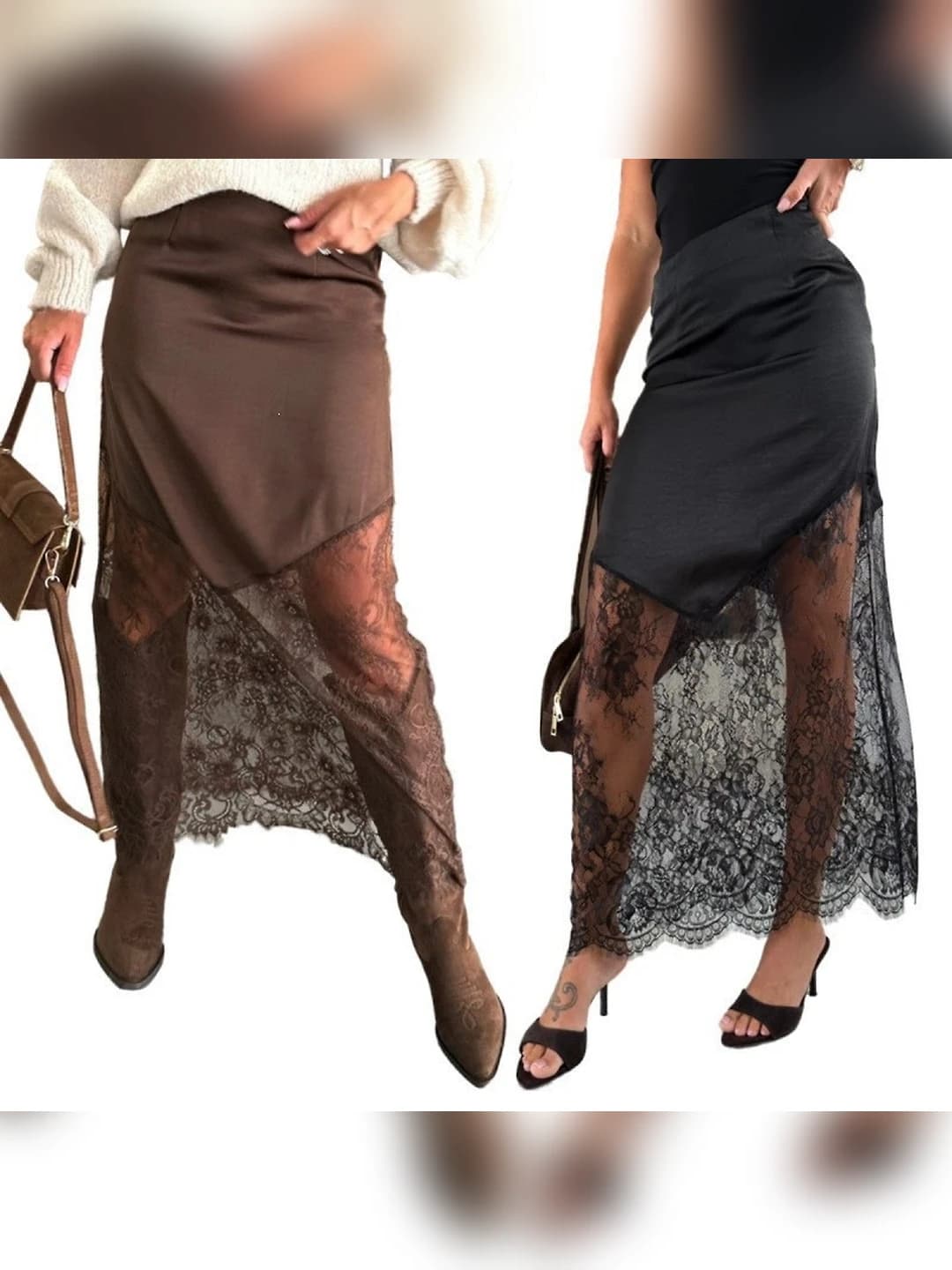 Women's 2026 spring lace-spliced straight cut narrow skirt
