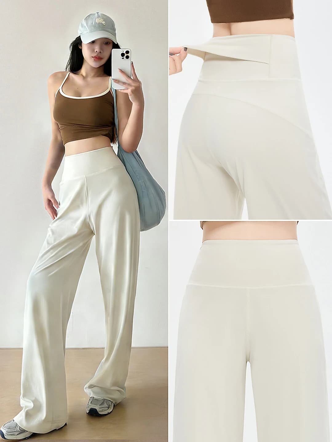 Ayollar uchun sport shim: baland bel, to'g'ri kesim, keng shim, bo'sh (oversize), havo o'tkazuvchan, bahor-kuz va yoz uchun