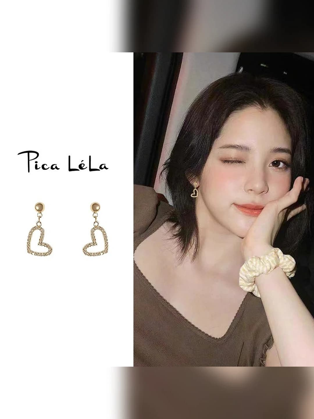 Women's silver post heart-shaped slimming sweet style earrings