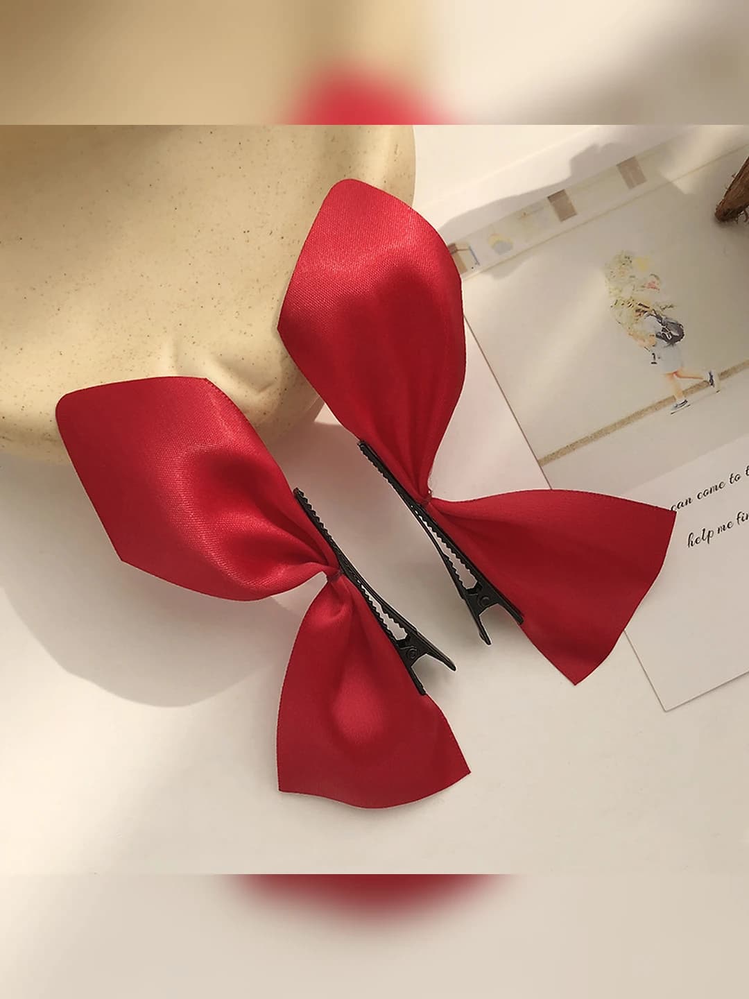 Satin bow hairclip, burgundy, 2 pcs