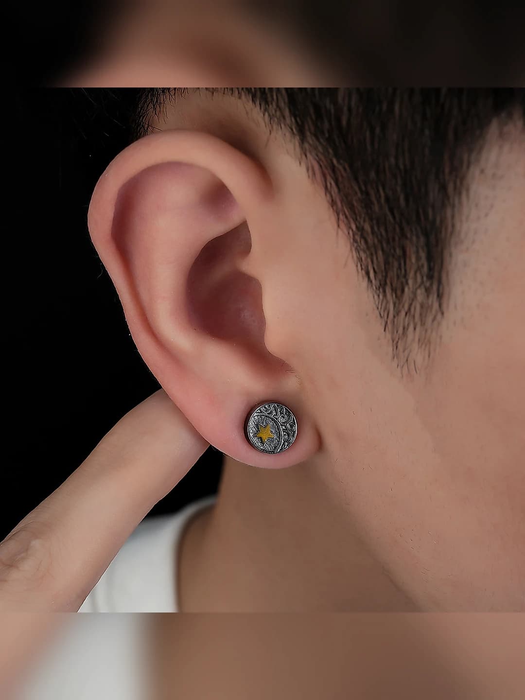 Star Moon Earring, Black, Single