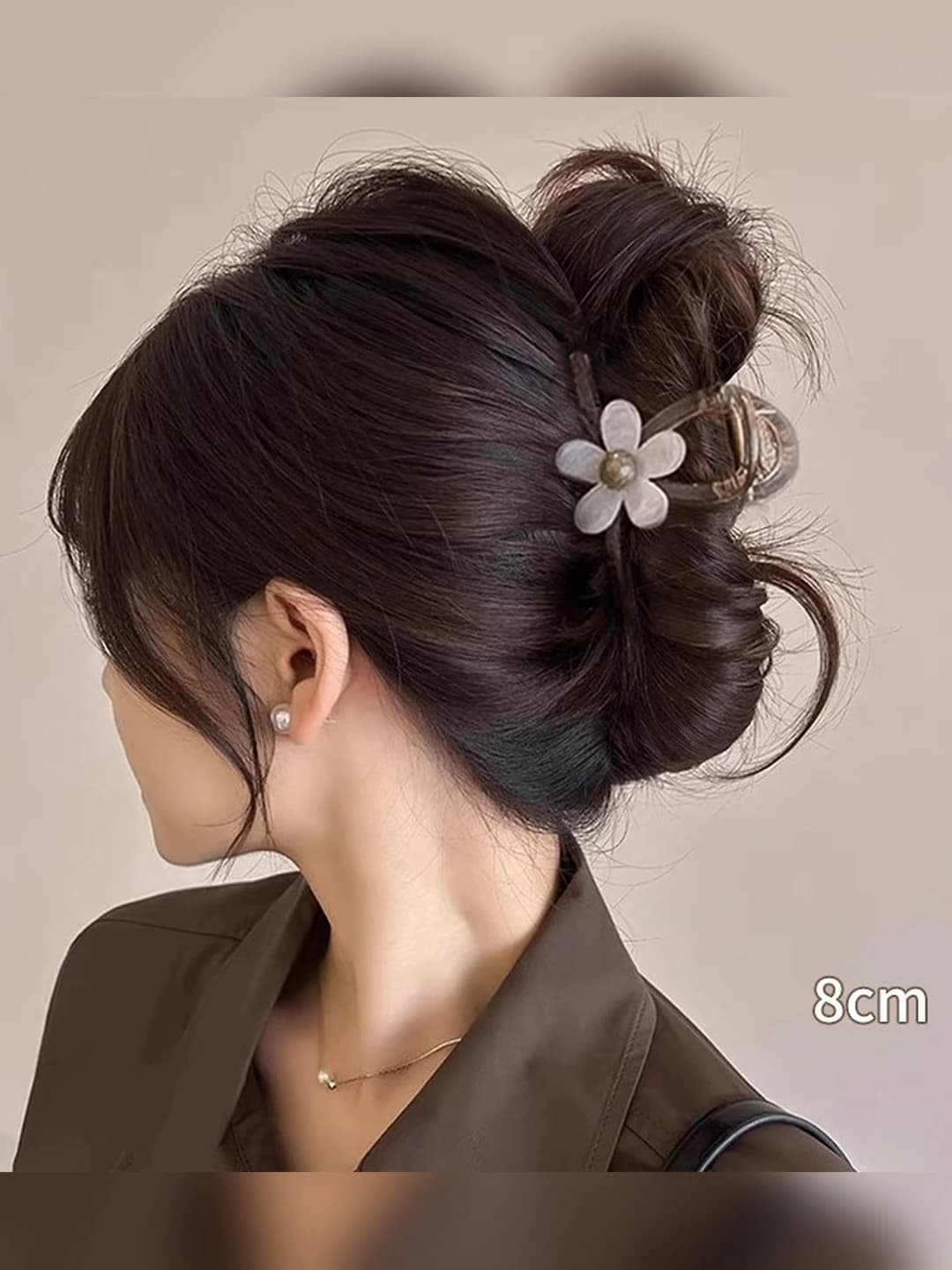 7# Beige flower hair clip, clear grey 8 cm
